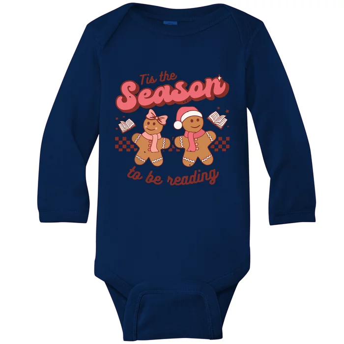 Christmas School Teacher Retro Librarian Groovy Xmas Books Baby Long Sleeve Bodysuit