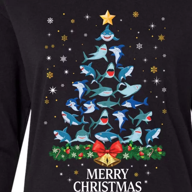 Christmas Shark Tree Design For Boys Girls Shark Xmas Gift Womens Cotton Relaxed Long Sleeve T-Shirt