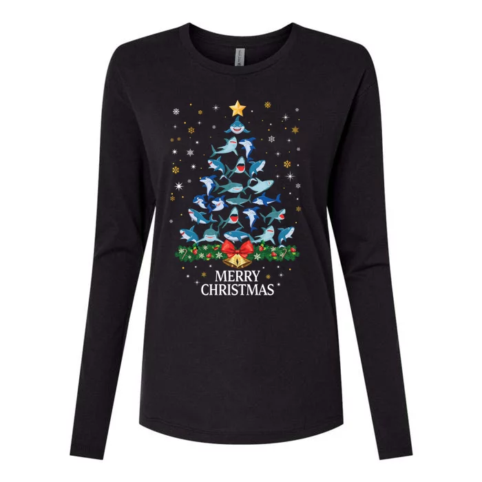 Christmas Shark Tree Design For Boys Girls Shark Xmas Gift Womens Cotton Relaxed Long Sleeve T-Shirt