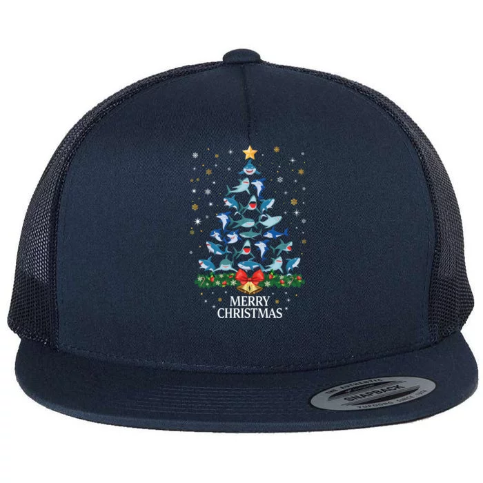 Christmas Shark Tree Design For Boys Girls Shark Xmas Gift Flat Bill Trucker Hat