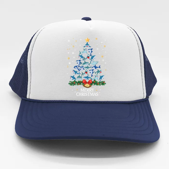 Christmas Shark Tree Design For Boys Girls Shark Xmas Gift Trucker Hat