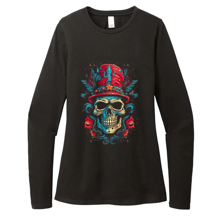 Colorful Skull Top Hat Day Of The Dead Dia De Los Muertos Womens CVC Long Sleeve Shirt