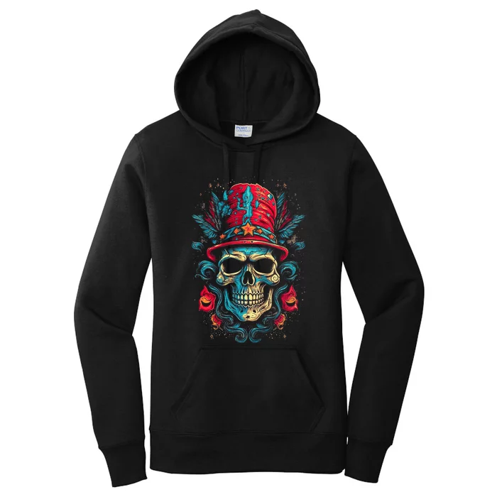 Colorful Skull Top Hat Day Of The Dead Dia De Los Muertos Women's Pullover Hoodie