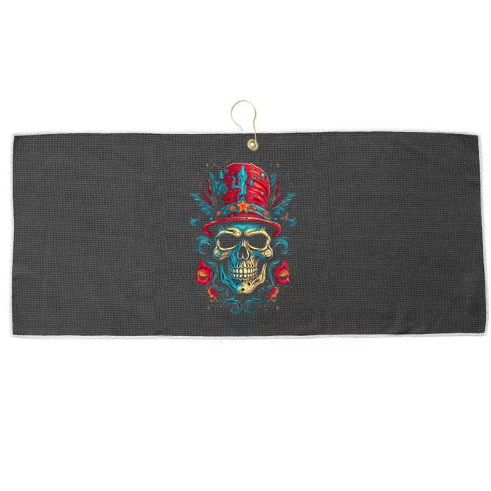 Colorful Skull Top Hat Day Of The Dead Dia De Los Muertos Large Microfiber Waffle Golf Towel