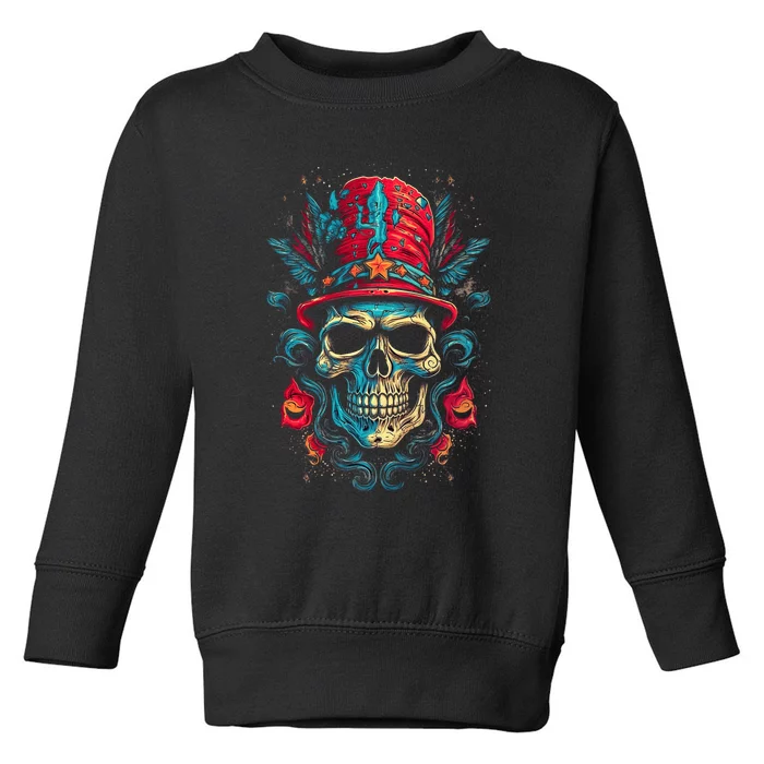 Colorful Skull Top Hat Day Of The Dead Dia De Los Muertos Toddler Sweatshirt