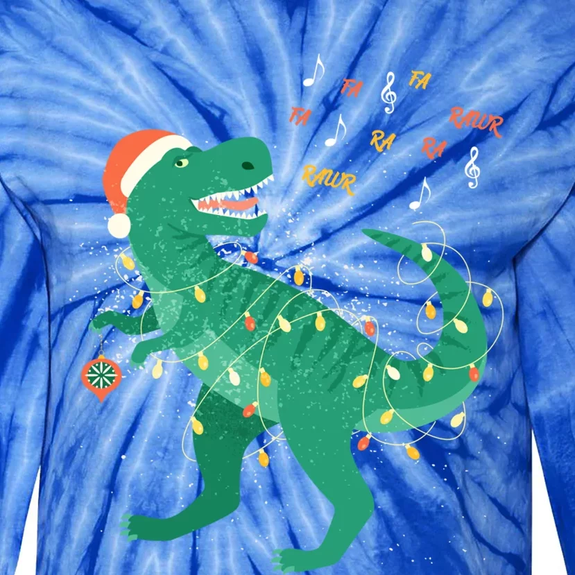 Cute Santa T Rex Singing Fa Ra Ra Rawr Xmas Funny Gift Dino Lover Cute Gift Tie-Dye Long Sleeve Shirt