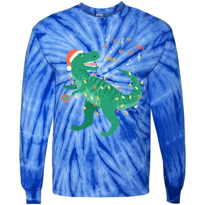 Cute Santa T Rex Singing Fa Ra Ra Rawr Xmas Funny Gift Dino Lover Cute Gift Tie-Dye Long Sleeve Shirt