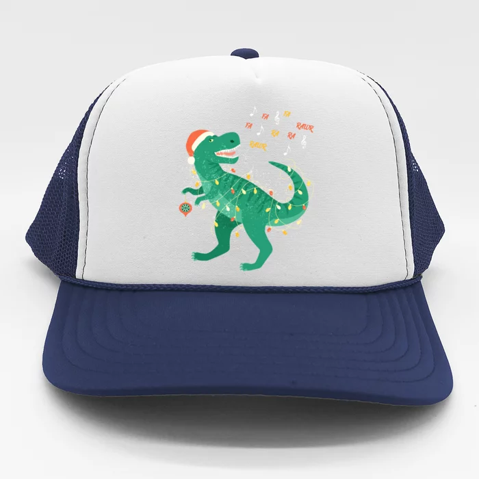 Cute Santa T Rex Singing Fa Ra Ra Rawr Xmas Funny Gift Dino Lover Cute Gift Trucker Hat