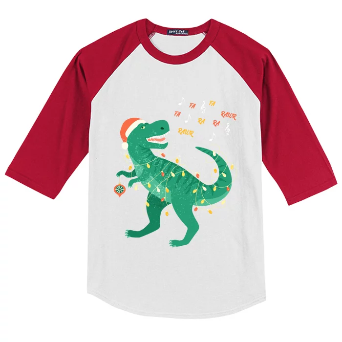 Cute Santa T Rex Singing Fa Ra Ra Rawr Xmas Funny Gift Dino Lover Cute Gift Kids Colorblock Raglan Jersey