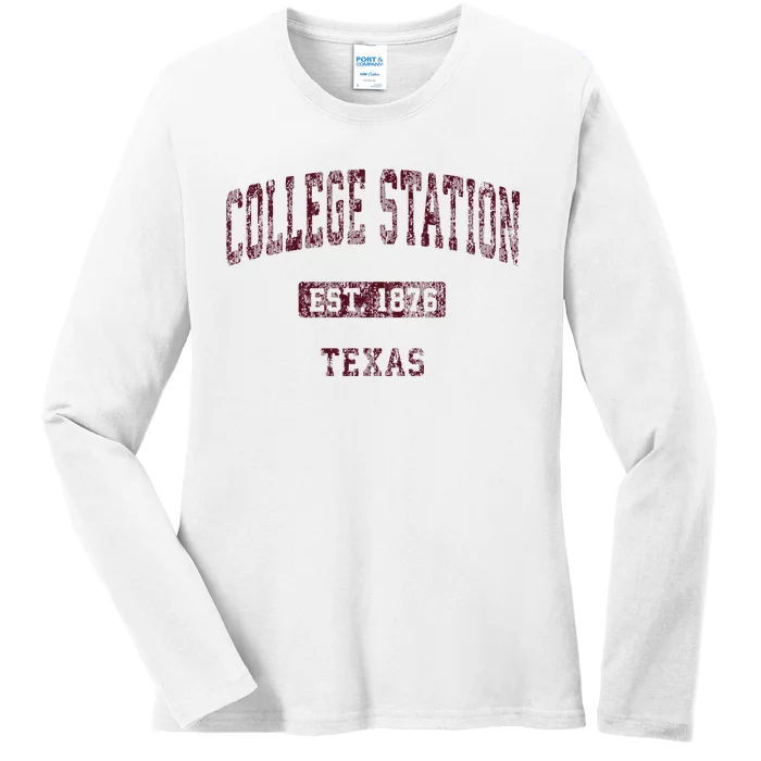 College Station Texas Tx Vintage Athletic Sports Ladies Long Sleeve Shirt