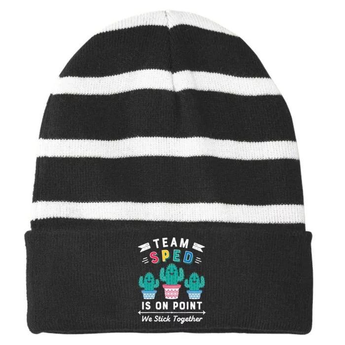 Cute Sped Teacher Gift Special Education Cactus Sped Teacher Striped Beanie with Solid Band