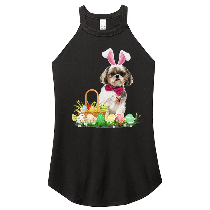 Cute Shih Tzu Easter Day Bunny Eggs Easter Costume Women’s Perfect Tri Rocker Tank