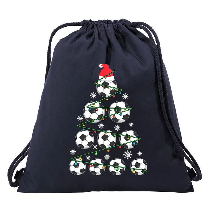 Christmas Soccer Tree Holiday Gift Sport Lover Soccer Player Drawstring Bag