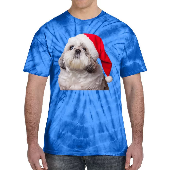 Cute Shih Tzu Santa Hat Image Christmas Dog Funny Shih Tzus Gift Tie-Dye T-Shirt