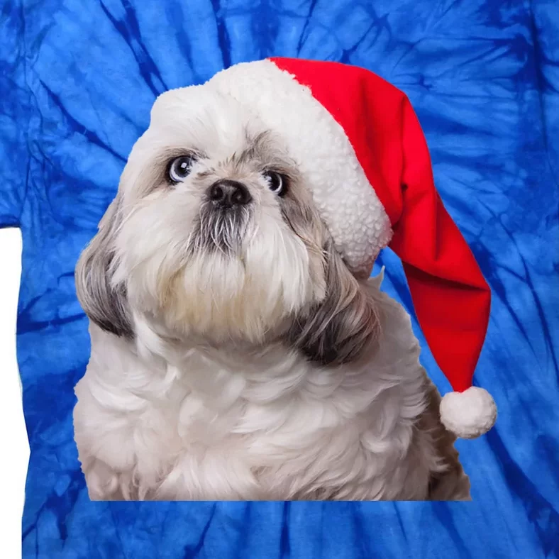 Cute Shih Tzu Santa Hat Image Christmas Dog Funny Shih Tzus Gift Tie-Dye T-Shirt