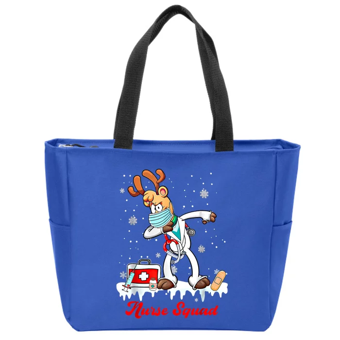 Christmas Scrub Tops Dabbing Reindeer Nurse Squad Funny Gift Zip Tote Bag