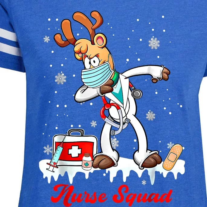 Christmas Scrub Tops Dabbing Reindeer Nurse Squad Funny Gift Enza Ladies Jersey Football T-Shirt