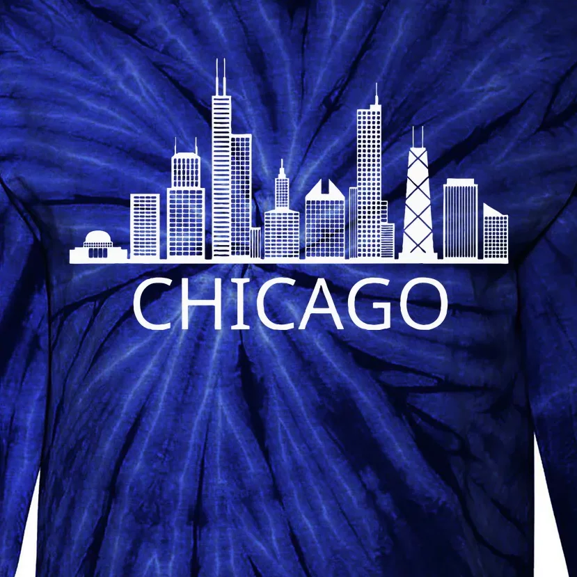 Chicago Skyline Throwback Design Classic Tie-Dye Long Sleeve Shirt