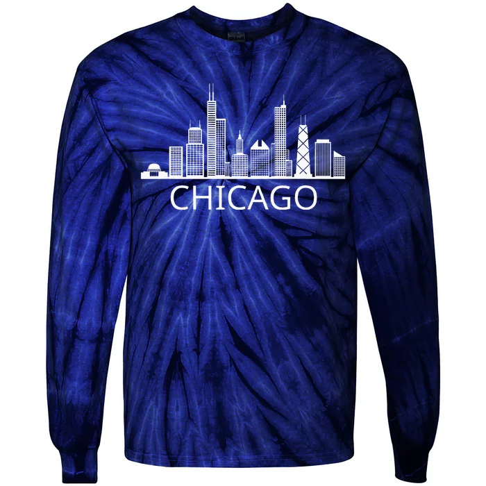 Chicago Skyline Throwback Design Classic Tie-Dye Long Sleeve Shirt