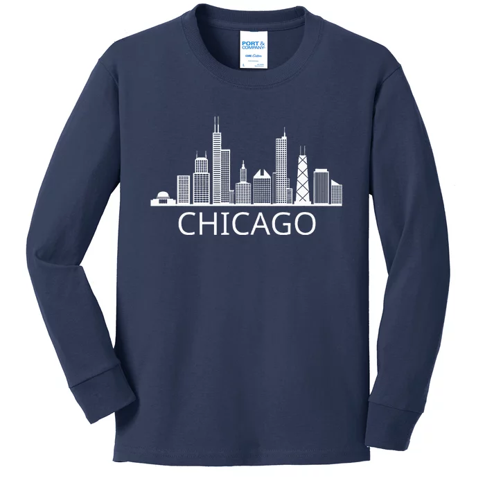 Chicago Skyline Throwback Design Classic Kids Long Sleeve Shirt