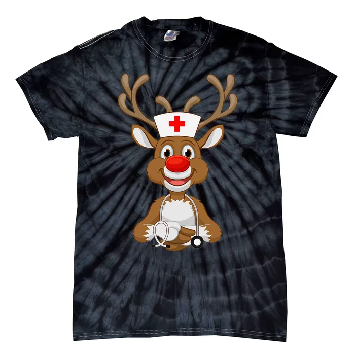 Christmas Scrub Top Reindeer Scrubs Rubber Gloves Nurses Tie-Dye T-Shirt