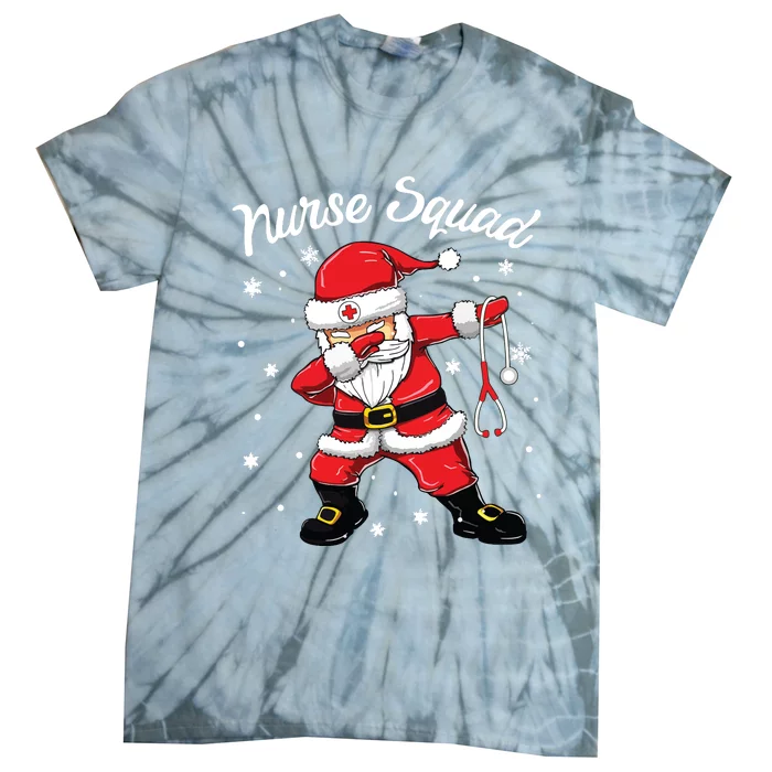 Christmas Scrub Tops Women Dabbing Santa Scrubs Nurse Squad Tie-Dye T-Shirt