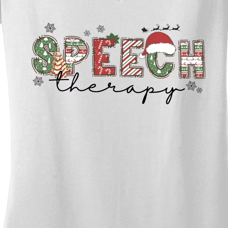 Christmas Speech Therapy Santa Claus Holiday Season Women's V-Neck T-Shirt