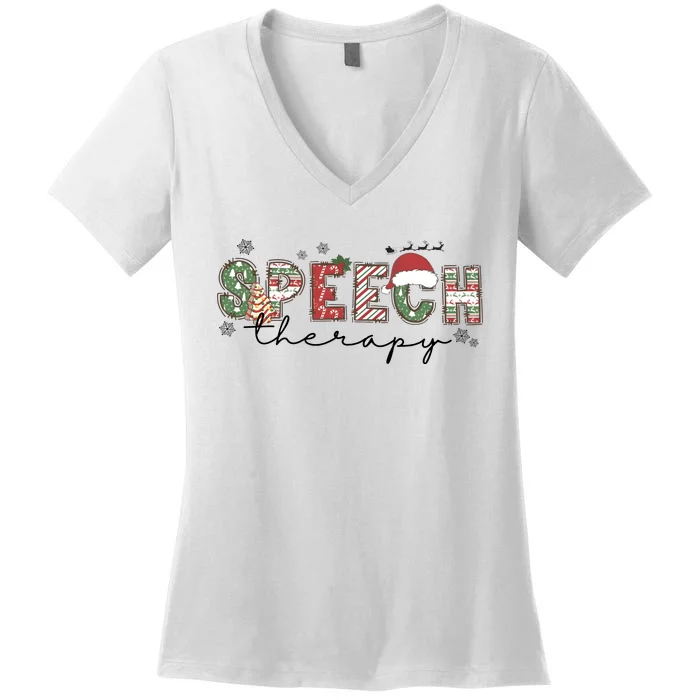 Christmas Speech Therapy Santa Claus Holiday Season Women's V-Neck T-Shirt