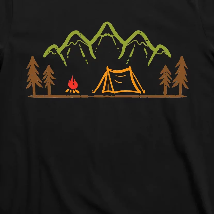 Camping Site Tent Trees Mountain Minimalistic Camp T-Shirt