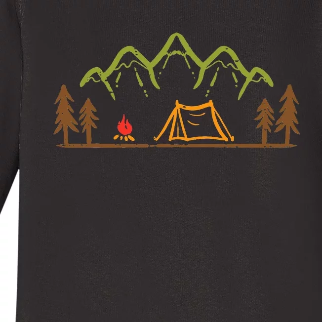 Camping Site Tent Trees Mountain Minimalistic Camp Baby Long Sleeve Bodysuit