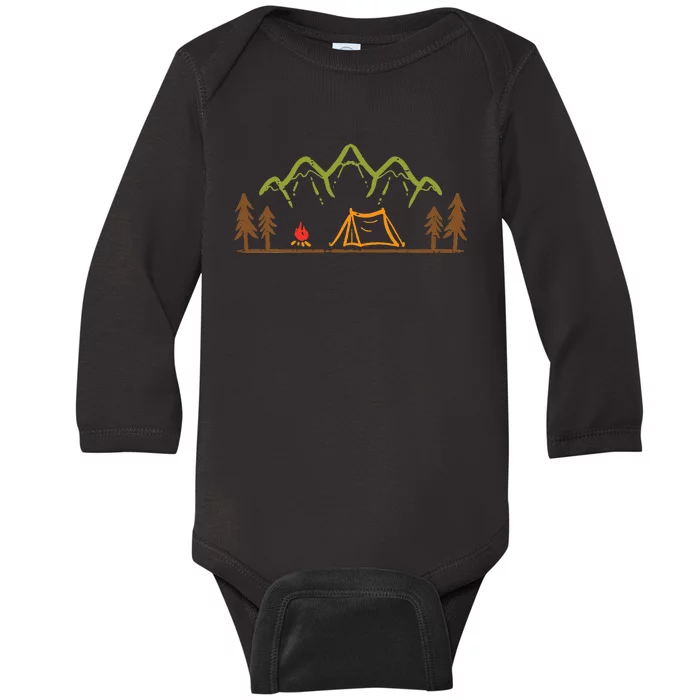 Camping Site Tent Trees Mountain Minimalistic Camp Baby Long Sleeve Bodysuit