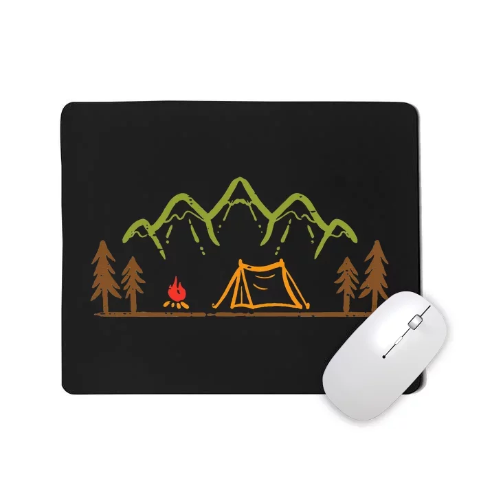 Camping Site Tent Trees Mountain Minimalistic Camp Mousepad