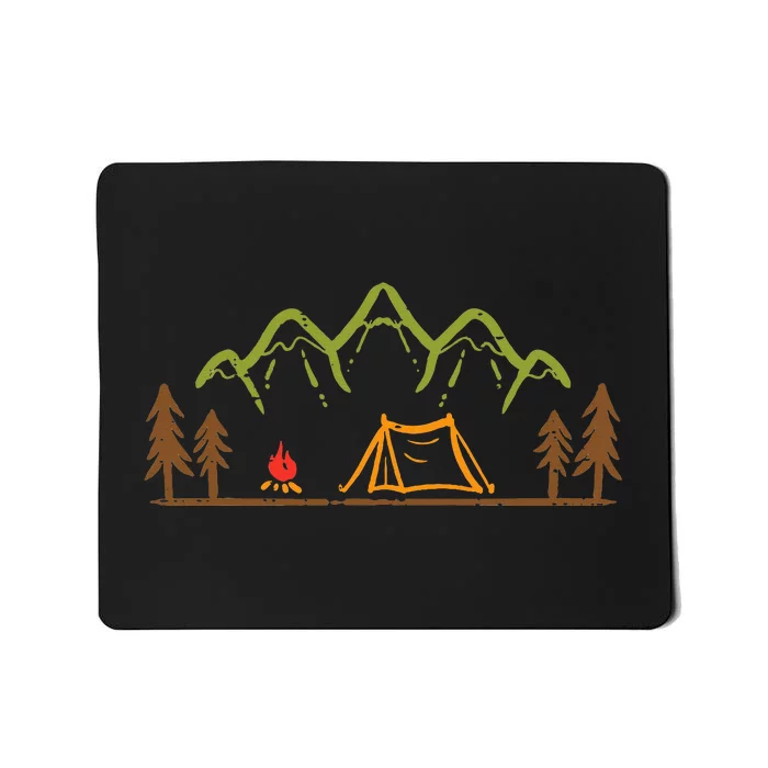 Camping Site Tent Trees Mountain Minimalistic Camp Mousepad