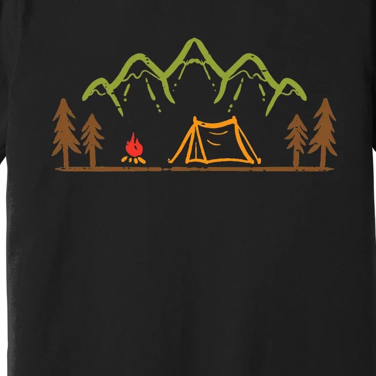 Camping Site Tent Trees Mountain Minimalistic Camp Premium T-Shirt