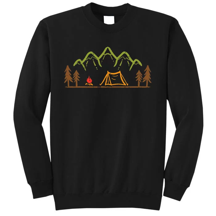 Camping Site Tent Trees Mountain Minimalistic Camp Tall Sweatshirt