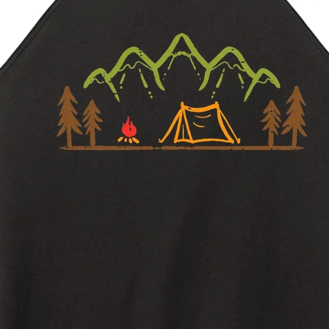 Camping Site Tent Trees Mountain Minimalistic Camp Women’s Perfect Tri Rocker Tank