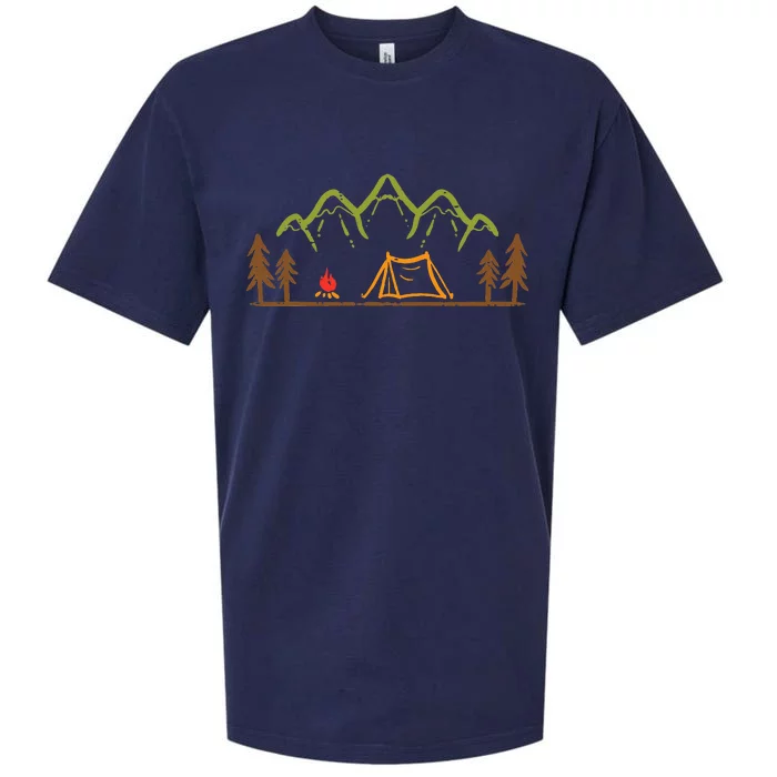 Camping Site Tent Trees Mountain Minimalistic Camp Sueded Cloud Jersey T-Shirt