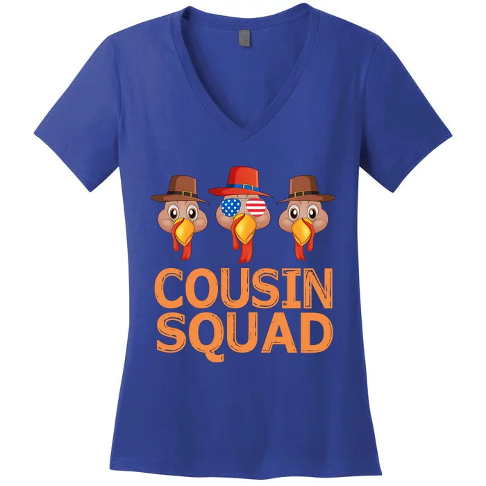 Cousin Squad Thanksgiving Cousin Crew Thanksgiving Turkey Funny Gift Women's V-Neck T-Shirt