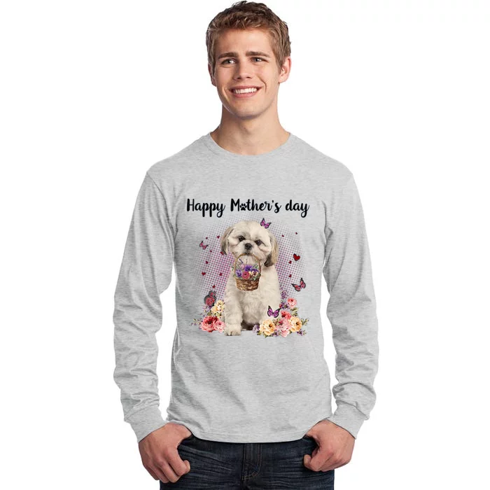 Cute Shih Tzu Mom Flower Happy Mother's Day Love Dog Tall Long Sleeve T-Shirt