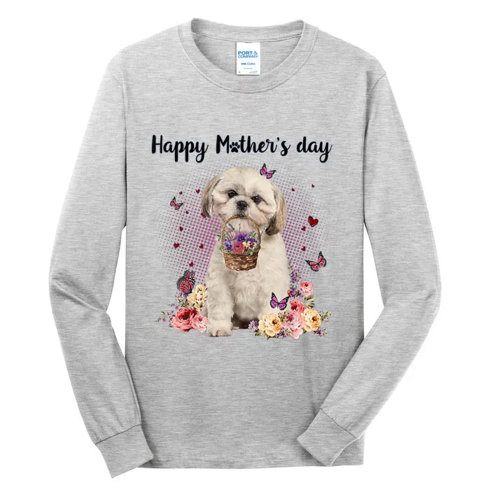 Cute Shih Tzu Mom Flower Happy Mother's Day Love Dog Tall Long Sleeve T-Shirt