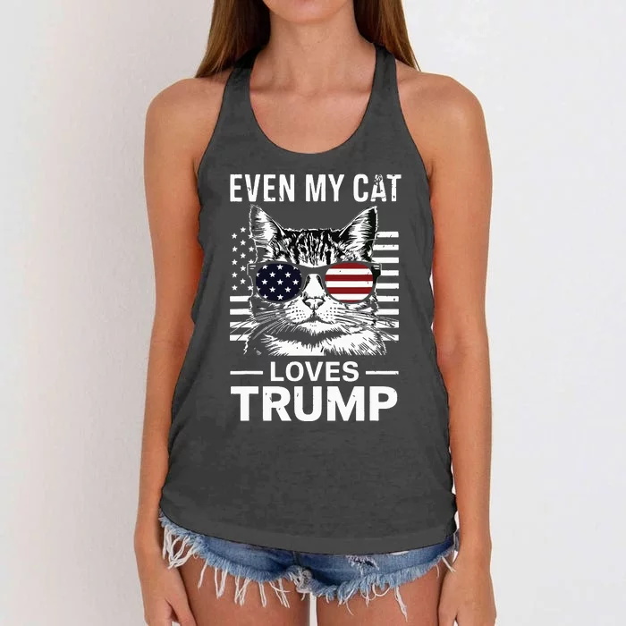 Cat Sunglasses Usa Flag Even My Cat Loves Trump Women's Knotted Racerback Tank