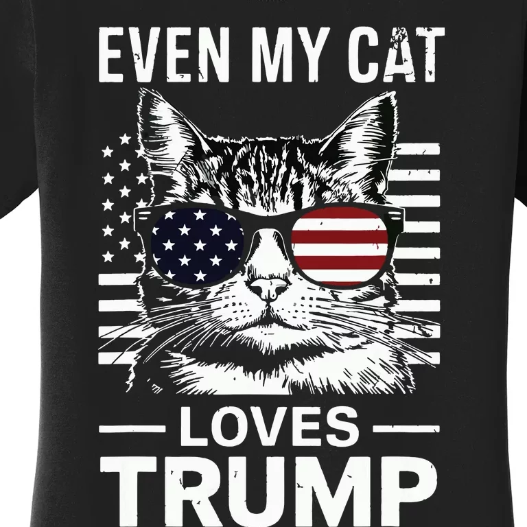 Cat Sunglasses Usa Flag Even My Cat Loves Trump Women's T-Shirt