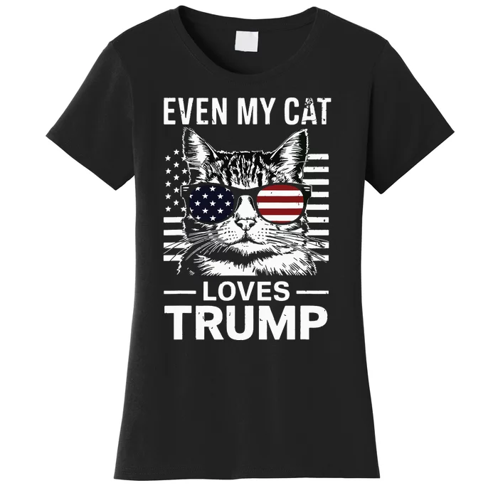 Cat Sunglasses Usa Flag Even My Cat Loves Trump Women's T-Shirt