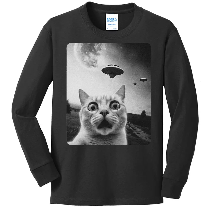 Cat Selfie Ufo Kids Long Sleeve Shirt