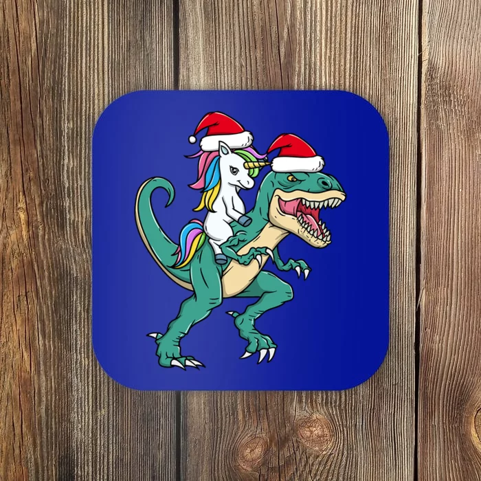 Cute Santa Unicorn Riding Trex Christmas Dinosaur Dino Gift Coaster