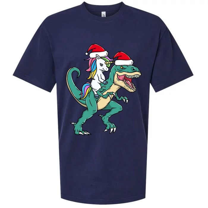 Cute Santa Unicorn Riding Trex Christmas Dinosaur Dino Gift Sueded Cloud Jersey T-Shirt