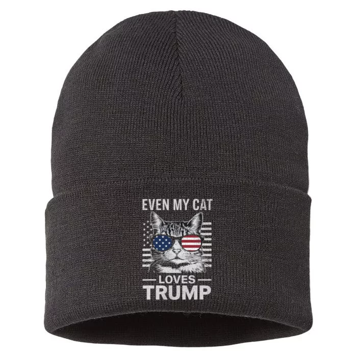 Cat Sunglasses Usa Flag Even My Cat Loves Trump Sustainable Knit Beanie