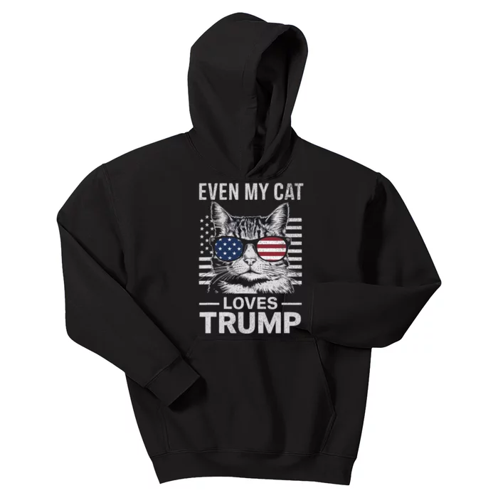 Cat Sunglasses Usa Flag Even My Cat Loves Trump Kids Hoodie