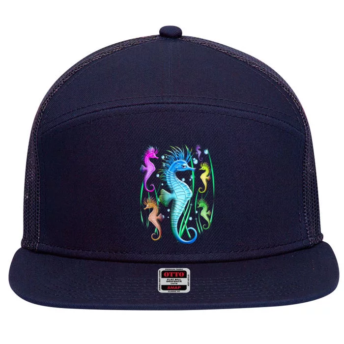 Colorful Seahorses Underwater 7 Panel Mesh Trucker Snapback Hat