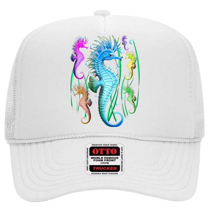 Colorful Seahorses Underwater High Crown Mesh Trucker Hat